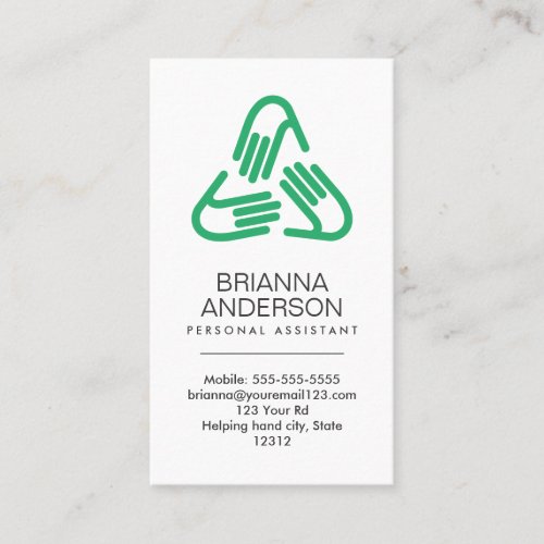 Helping hands symbol green personal assistant business card