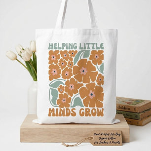 Helping Little Minds Grow Retro Floral Tote Bag
