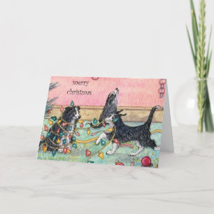 Helping with the Lights, Dogs, Christmas Card