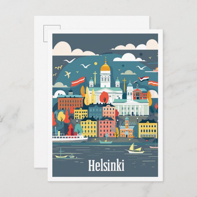 Helsinki Finland Art Vintage Travel Illustration Postcard (Front/Back)