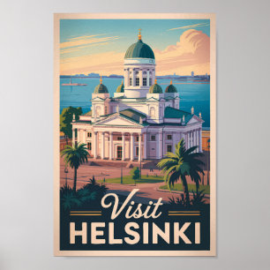 Helsinki Finland Cathedral Travel Art Vintage Poster