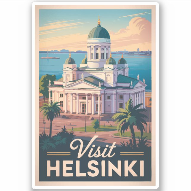 Helsinki Finland Cathedral Travel Art Vintage Sticker (Front)
