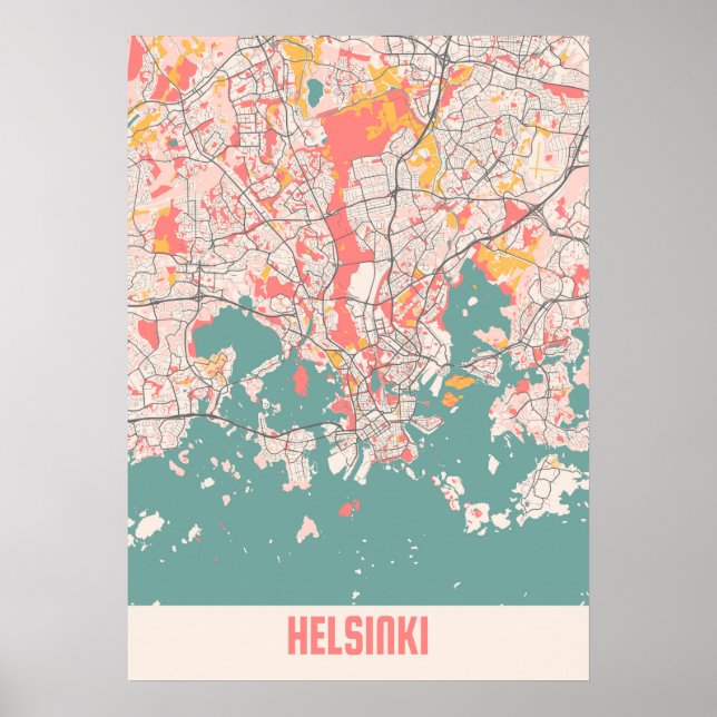 Helsinki - Finland Chalk City Map Poster (Front)