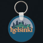 Helsinki Finland City Skyline Retro Cityscape Art Keychain<br><div class="desc">Vintage and retro city design with beautiful skyline, tourist attraction and cityscape art. Cool skyscraper and building silhouette illustration merchandise for tourist and traveler. Perfect as souvenir to bring back home when travelling around the world. Save the memory of your travel and vacation with family and friends. Background color can...</div>
