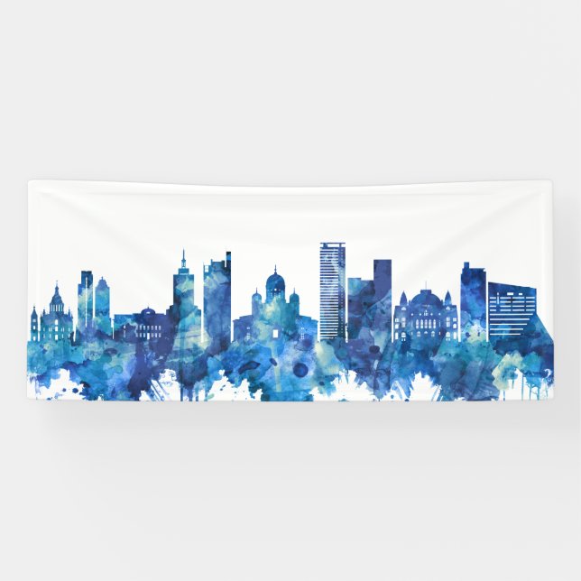 Helsinki Finland Skyline Blue Banner (Horizontal)