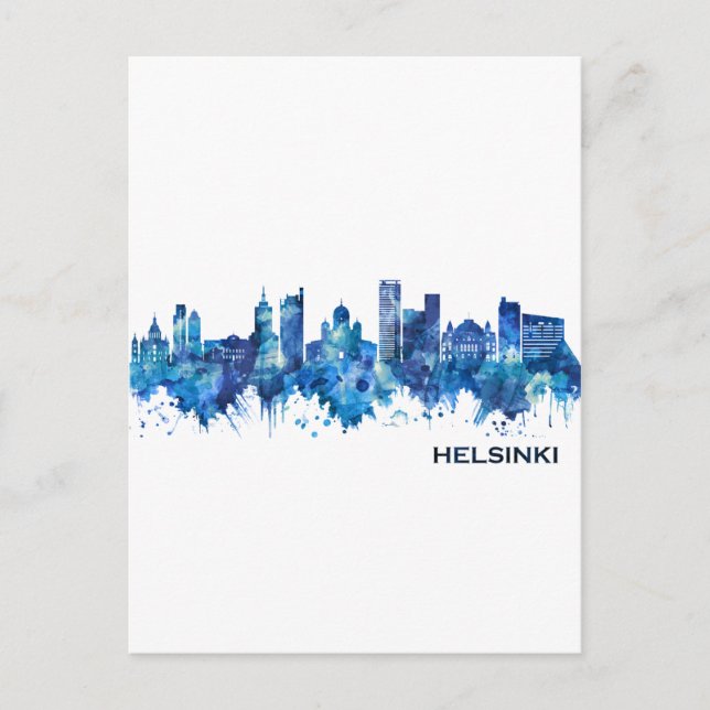 Helsinki Finland Skyline Blue Holiday Postcard (Front)