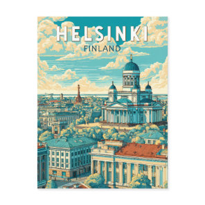 Helsinki Finland Travel Art Vintage Postcard