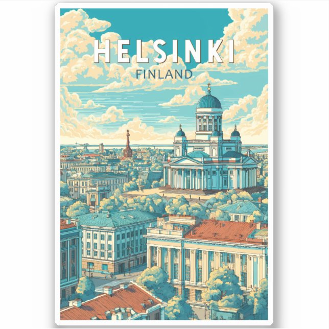 Helsinki Finland Travel Art Vintage Sticker (Front)