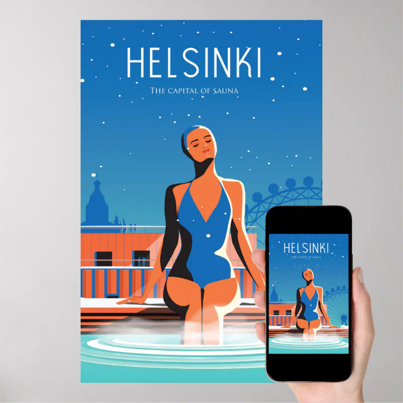 Helsinki Finland travel poster vintafe (Downloadable)