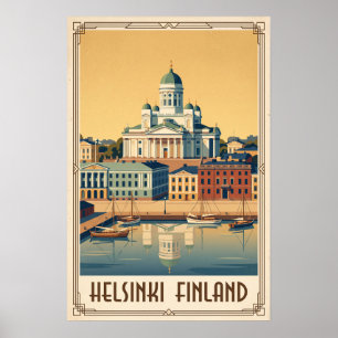 Helsinki Finland Vintage Cathedral Illustration Poster