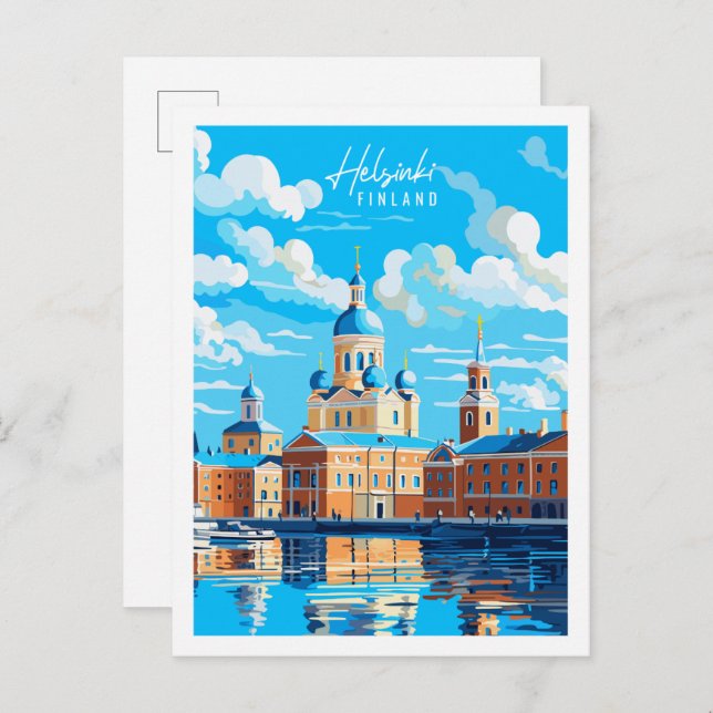 Helsinki Finland vintage travel illustration Postcard (Front/Back)