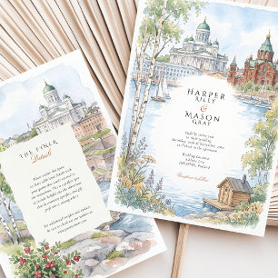 Helsinki Finland Watercolor Destination Wedding Invitation