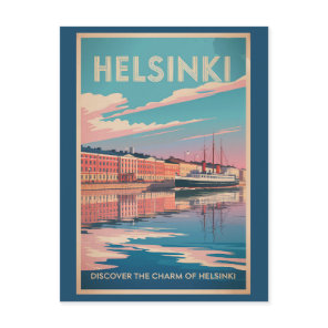 Helsinki Finland Waterfront Travel Art Vintage Postcard