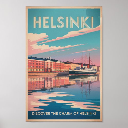 Helsinki Finland Waterfront Travel Art Vintage