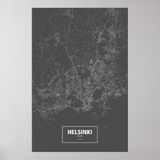 Helsinki, Finland (white on black) Poster