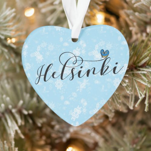 Helsinki Flag In Heart Finland Ornament