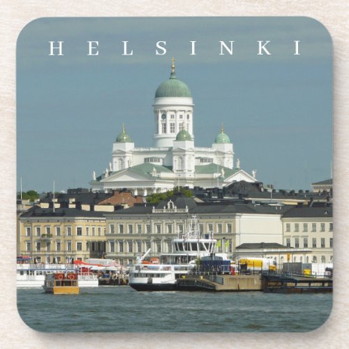 Helsinki harbor and cathedral view coasters