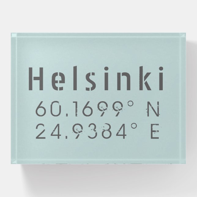 Helsinki Latitude Longitude   Paperweight (Front)