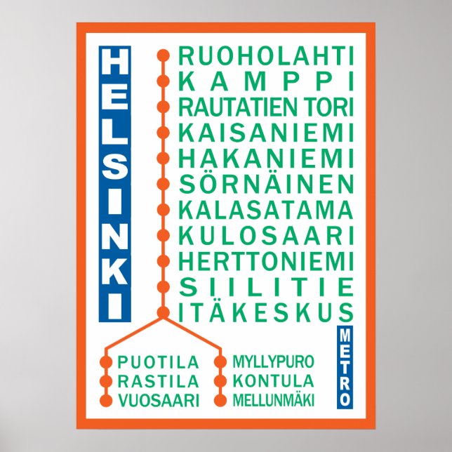 Helsinki Metro Stations poster (Front)