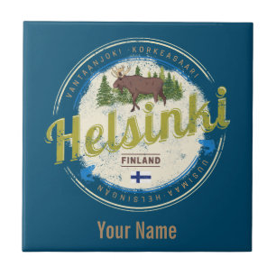Helsinki moose capital of Finland vintage souvenir Ceramic Tile