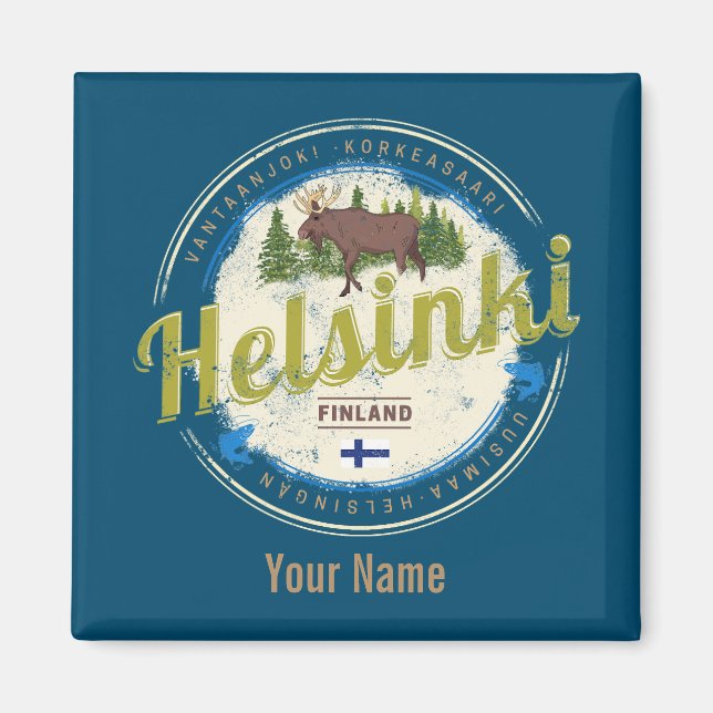 Helsinki moose capital of Finland vintage souvenir Magnet (Front)