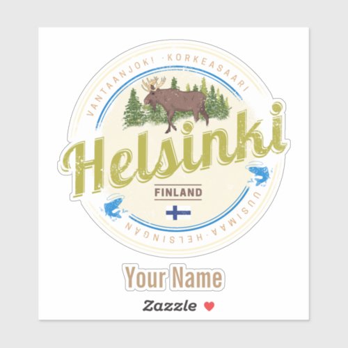 Helsinki moose capital of Finland vintage souvenir Sticker