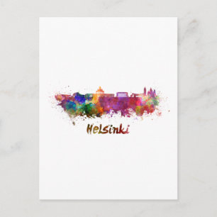Helsinki skyline in watercolor postcard