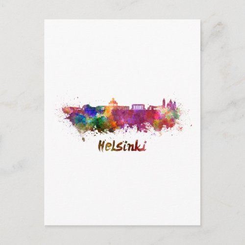 Helsinki skyline in watercolor postcard