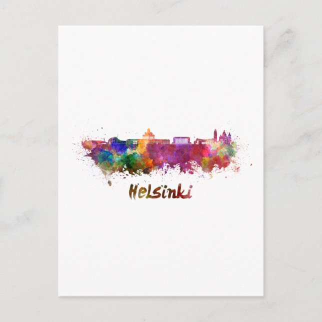 Helsinki skyline in watercolor postcard (Front)