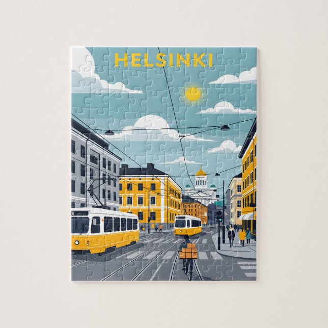 Helsinki Tram – Urban Finland Cityscape Jigsaw Puzzle (Vertical)