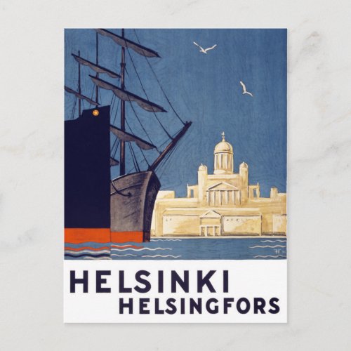 Helsinki Vintage Travel Poster Restored Postcard