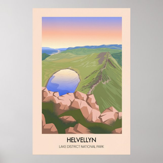 Helvellyn Mountain Lake District Travel Poster (Front)