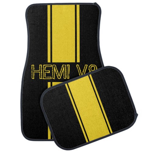 Hemi Powered Yellow Jacket Racing Stripes Car Floor Mat