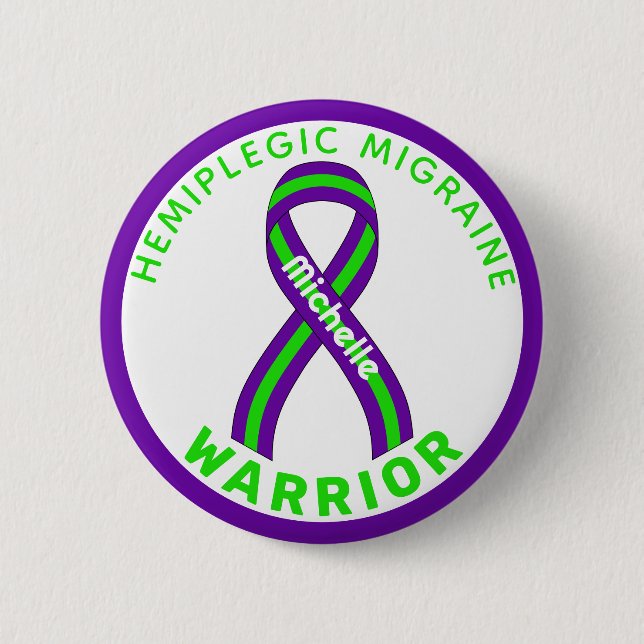 Hemiplegic Migraine Warrior Ribbon White Button (Front)