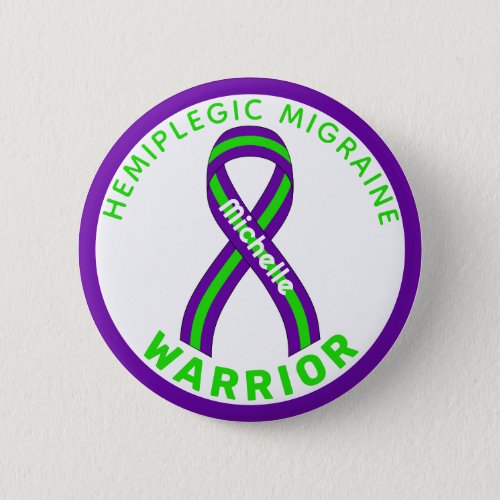 Hemiplegic Migraine Warrior Ribbon White Button
