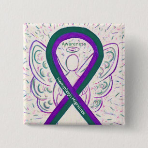 Hemiplegic Migraines Awareness Ribbon Angel Button
