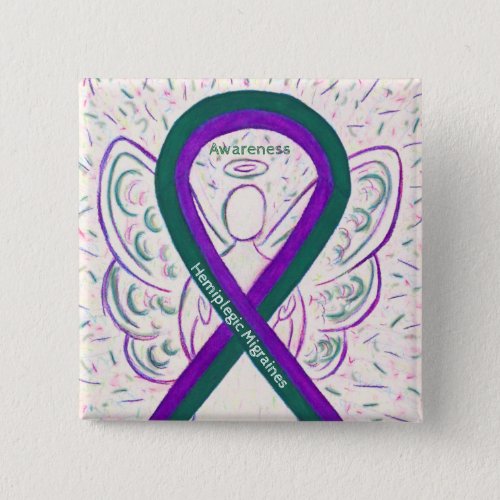 Hemiplegic Migraines Awareness Ribbon Angel Button