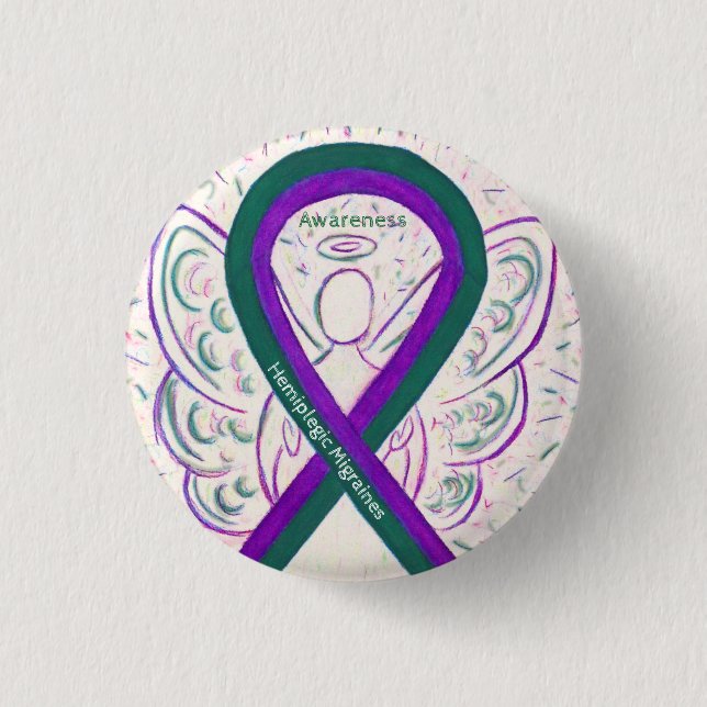 Hemiplegic Migraines Awareness Ribbon Angel Button (Front)