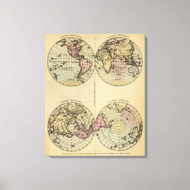 Hemispheres Hand Colored Atlas Map Canvas Print (Front)