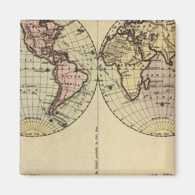 Hemispheres Hand Colored Atlas Map Magnet (Front)
