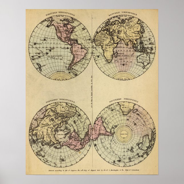 Hemispheres Hand Colored Atlas Map Poster (Front)