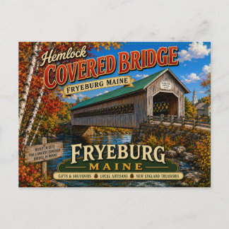 Hemlock Covered Bridge Fryeburg Maine Postcard