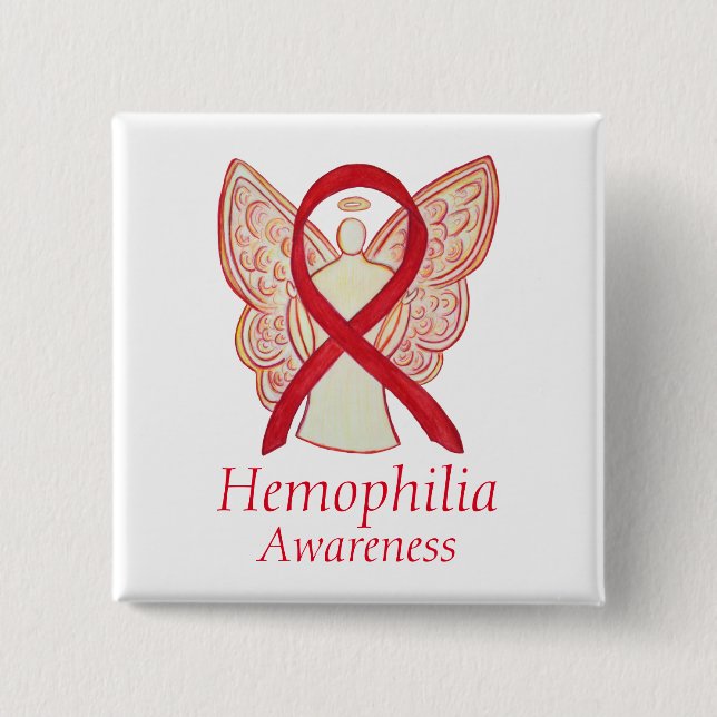 Hemophilia Angel Red Awareness Ribbon Art Button (Front)