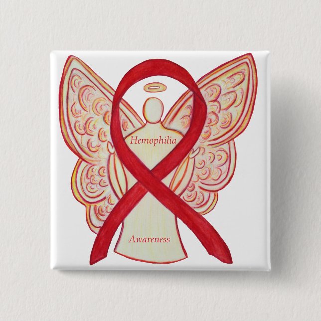 Hemophilia Angel Red Awareness Ribbon Button (Front)