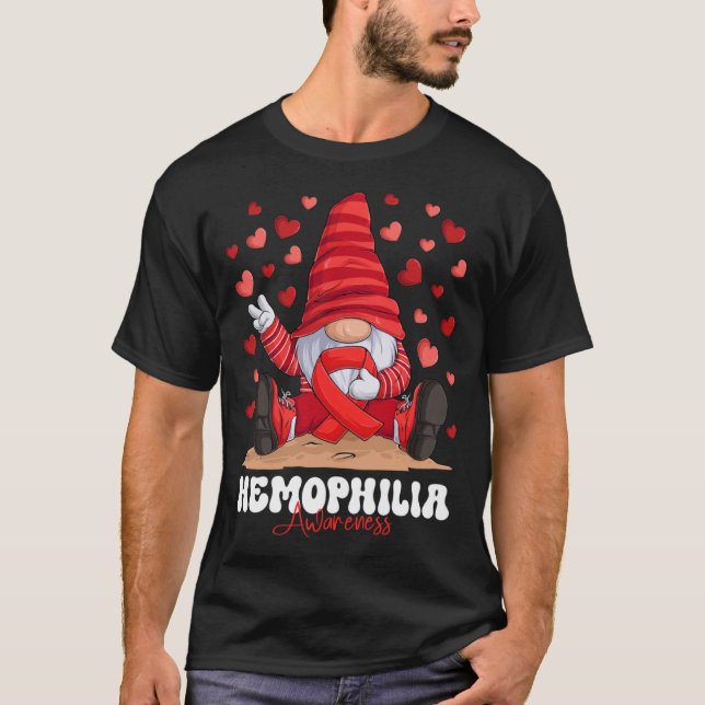 Hemophilia Awareness Month Red Ribbon Gnome T-Shirt (Front)
