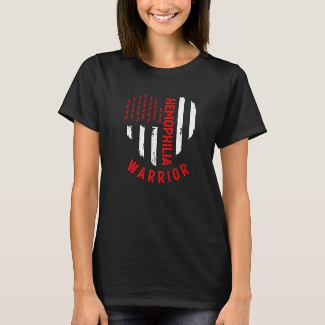 Hemophilia Awareness Red Ribbon Us Flag Hemophilia T-Shirt (Front)