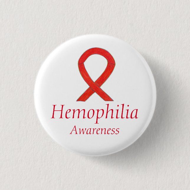 Hemophilia Red Awareness Ribbon Custom Art Pendant Pinback Button (Front)