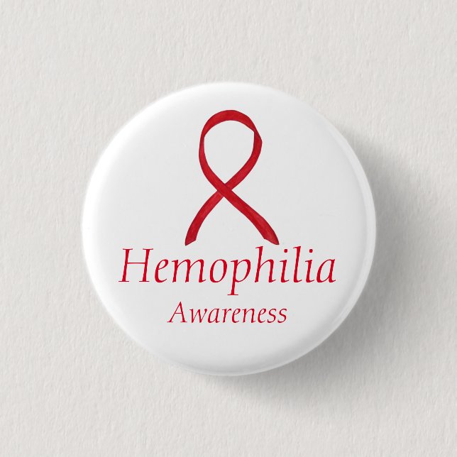 Hemophilia Red Awareness Ribbon Custom Pendants Pinback Button (Front)