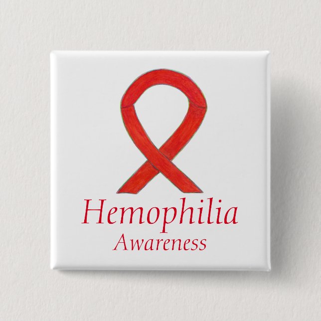 Hemophilia Red Awareness Ribbon Custom Pin Pendant (Front)