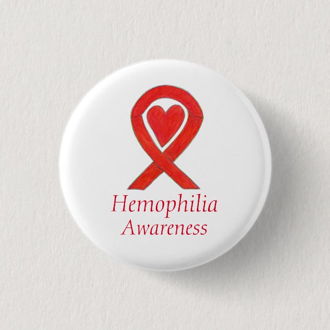 Hemophilia Red Awareness Ribbon Heart Buttons (Front)